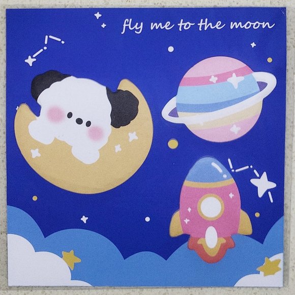 Puppy dog Saturn & Rocket sticky note memo pad notepad - Picture 1 of 1